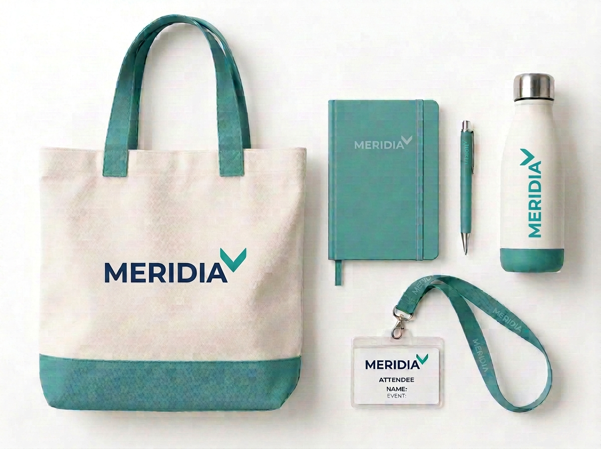 Kit evento con shopper, notebook, penna, badge e borraccia