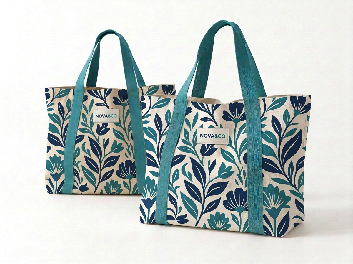 Shopper in tela con manici teal