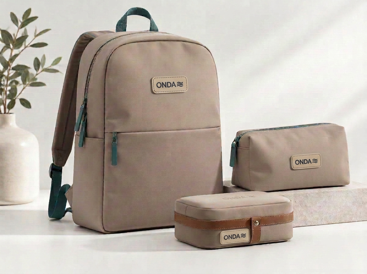 Zaino, beauty case e astuccio travel in finiture premium con dettagli teal